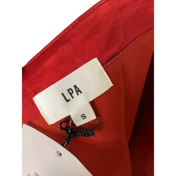 LPA Ilaria Corset Midi Dress Strapless Rosette Formal Party Elegant Red Size S